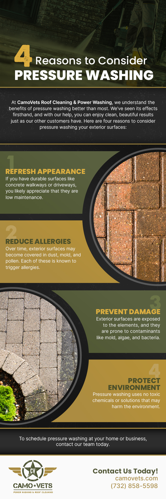 Pressure washing is often a good choice for durable exterior surfaces.